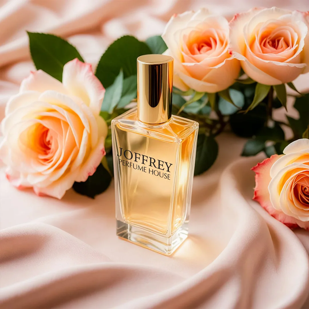 Perfume on silk with roses