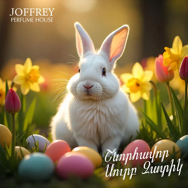 Easter post with a white rabbit